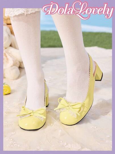 Dola Lovely Halloween & Christmas Women's Lolita Style Mary Jane Shoes With Lace Bow Decor, Backless Flats