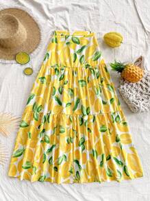 Soleia 柠檬印花休闲度假裙 - 黃色 - 查看 3