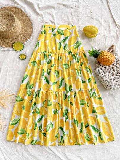 Soleia Lemon Printed Casual Holiday Skirt