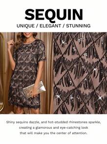SHEIN Clasi Sequin Embellished Cocktail Dress, Party Evening Gown Party Dress Winter Clothes Halloween Clothes - Black - View 2