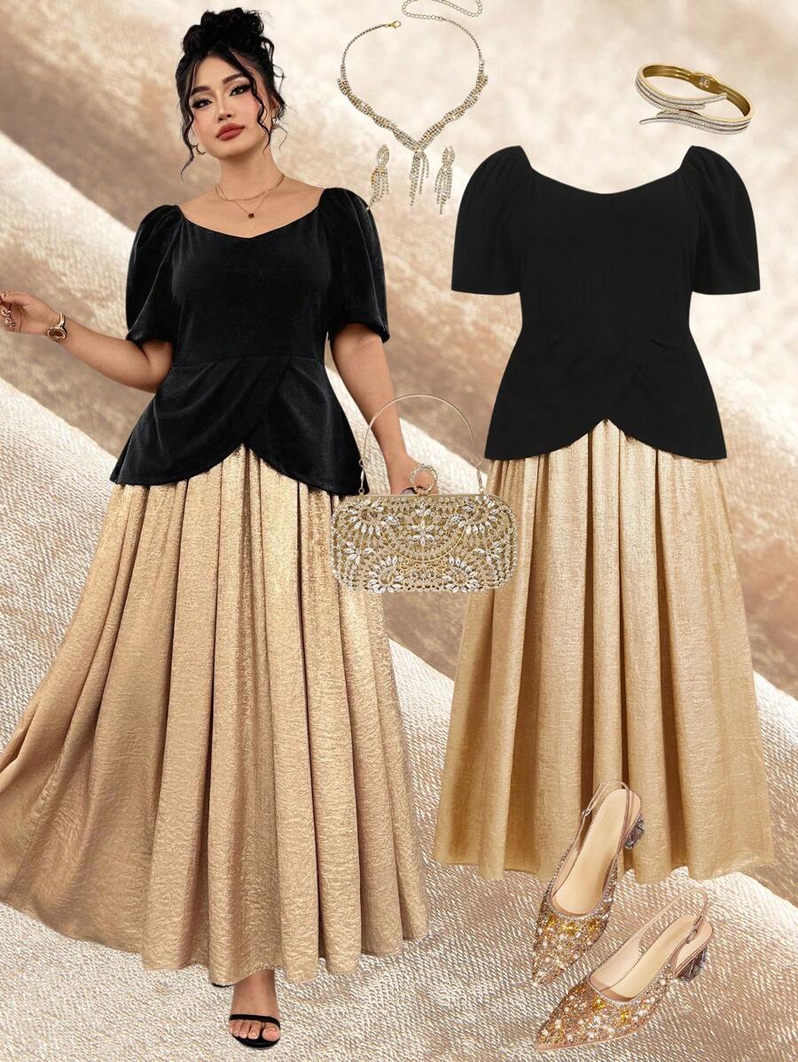 Ellevyn Vestido elegante de talla grande con bloques de color para Halloween, ropa de Halloween, disfraces de Halloween, ropa de Halloween para mujeres, disfraces de Halloween para mujeres de talla grande, disfraces de Halloween, fiesta de Halloween, atuendo de talla grande para mujeres, ropa para salir, ropa de otoño, vestidos largos para mujeres, vestido dorado, vestidos para mujeres, vestidos elegantes para mujeres