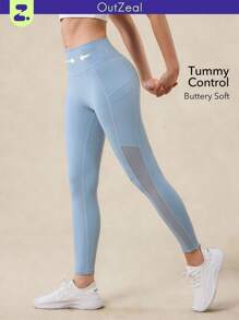 OutZeal Leggings deportivos de cintura alta con panel de malla, para mujer, para hacer ejercicio, yoga, correr - Azul - Ver 1