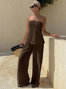 DAZY 女士宽松休闲度假两件套，夏季 - 棕色 - 查看 4