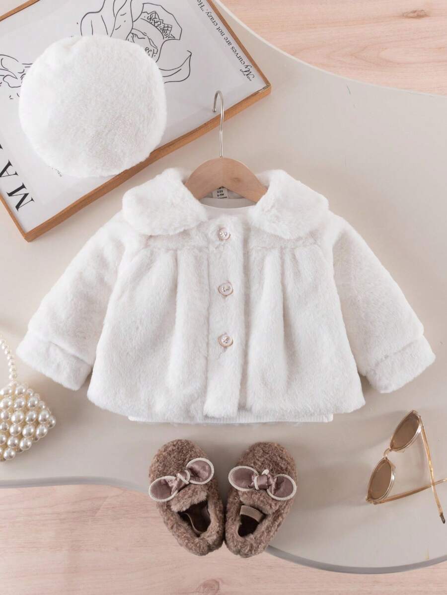 Souflis Souflis 女婴优雅可爱薄款开衫搭配贝雷帽，秋季 - 白色 - 查看 1