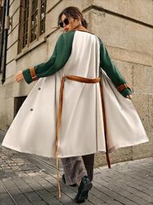 SHEIN LUNE Plus Size Solid Color Button Front Splice Long Sleeve Casual Trench Coat Fall Winter Cloth For Women Autumn - Multicolor - View 2