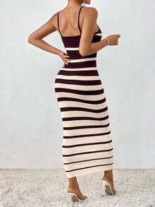 EURMUSE Robe camisole en tricot ajustée et décontractée à rayures pour femmes - Rouge foncé - Voir 2