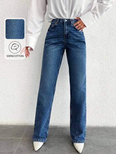 SHEIN Tall 100%Cotton Straight Zipper Fly Denim TALL Jeans Jeans Women High Waist High Waist Jeans Jeans For Women