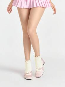 ROMWE Kawaii 2 双可爱毛绒兔耳朵中筒袜，厚实温暖舒适睡衣袜，日常保暖珊瑚绒女袜 - 彩色 - 查看 3