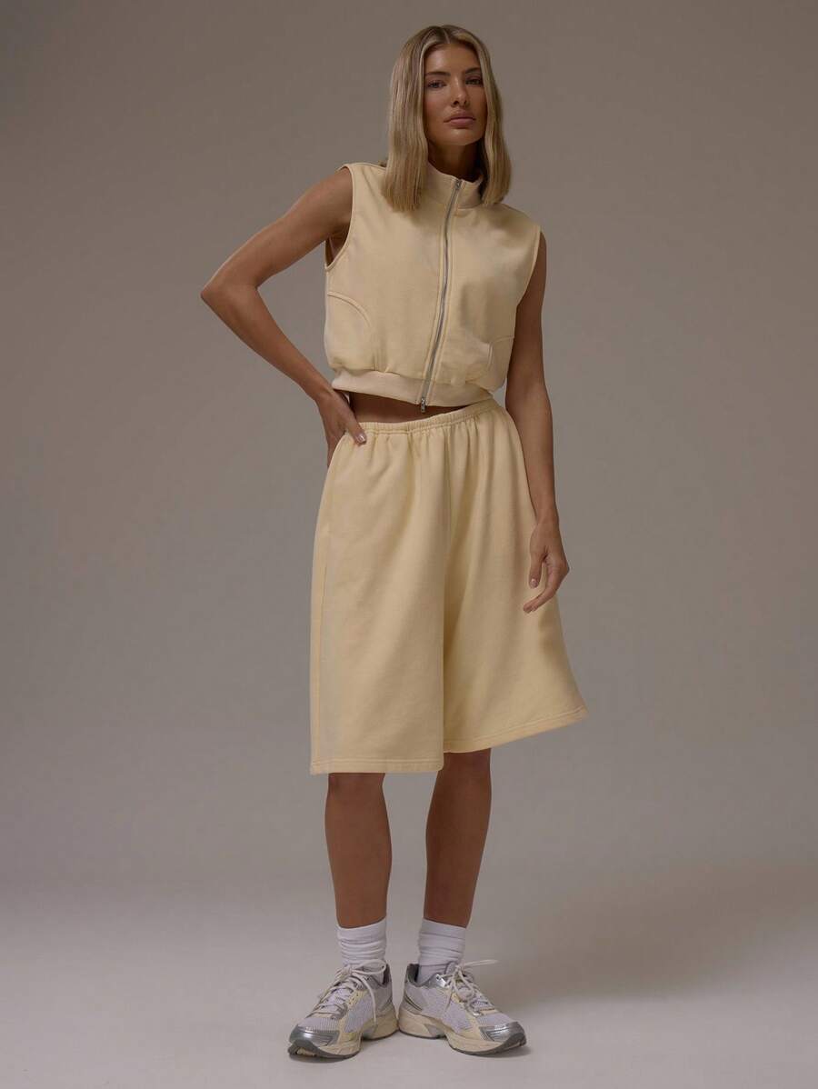 MUSERA Langärmeliger, oversized Pullover mit Bindegürtel und Shorts, lässiger Stil für Flughafen, Schule, Herbst, Winter, Sommer - Gelb - Übersicht 1