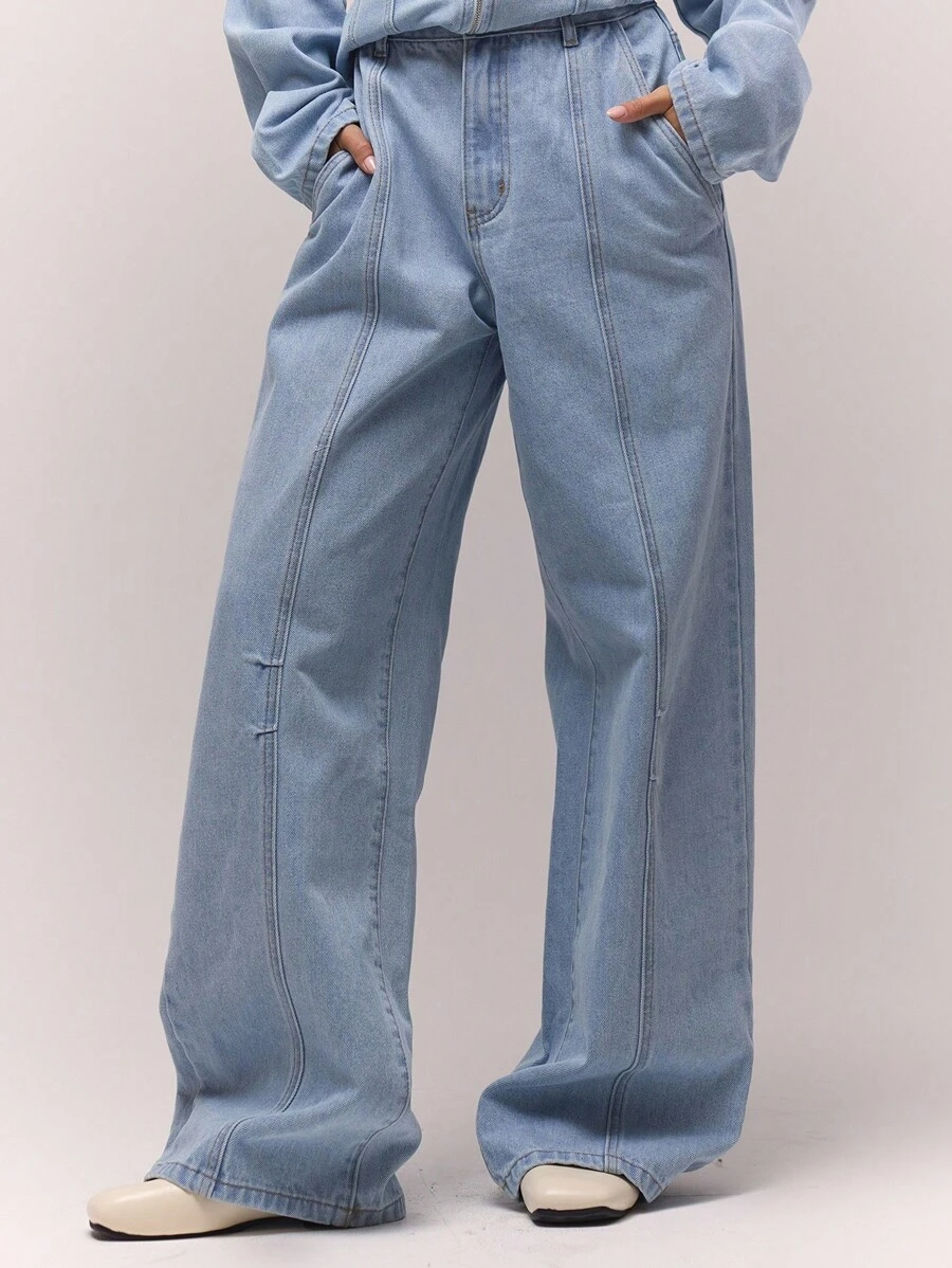 MUSERA Washed Bleached Balloon Fit Denim Jeans Co-Ord Bottoms Only Old Money Cute Country Cottage Core Back To School Casual For Women Butterscotch Office Work Everyday Winter Chic Spring Summer - Baby Blue - View 1