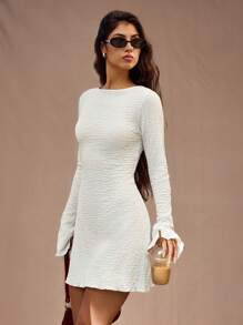 SHEIN Forever 21 Valentine's Day White Backless Textured Mini Dress - White - View 3