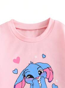 Young Girl Cartoon Print Sweatshirt And Flare Pants Set Fall Winter - Multicolor - View 4