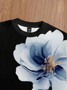 Manfinity Joysei Áo thun nam dáng rộng in họa tiết đường phố thời trang thường ngày đa năng - màu đen - Xem 4