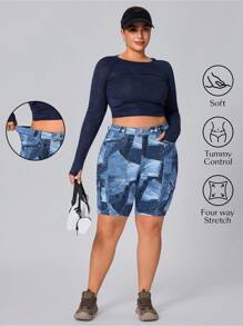 TrendSteals Shorts vaqueros de moda con parches en talla grande de color azul - Azul - Ver 8