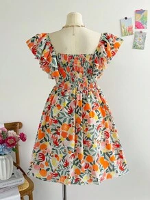Soleia Colorful Printed Fabric Flutter Sleeve Cap Sleeve Bowknot Front A-Line Dress, Vacation Style, Spring/Summer - Multicolor - View 2