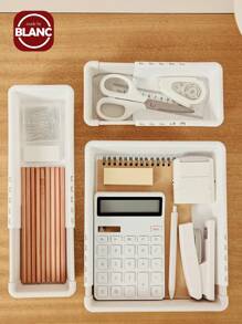 Madebyblanc 1 件家用伸缩抽屉收纳盒，内置分隔盒餐具隔层收纳盒化妆品收纳盒，适用于化妆品、家居用品、节省空间、学生用品、开学季 - 灰色+白色 - 查看 2