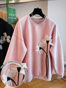 SHEIN Women's Casual Floral Decor Crew Neck Long Sleeve Sweatshirt Pullover Fall