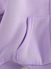 Cozy Pixies Chaqueta casual con capucha y cremallera, estampado de letras, versátil para bebé niña - Púrpura malva - Ver 6