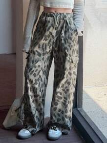 DAZY Girls' Leopard Print Pants, Autumn - Grey - View 5