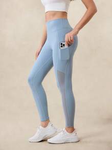 OutZeal Leggings deportivos de cintura alta con panel de malla, para mujer, para hacer ejercicio, yoga, correr - Azul - Ver 10