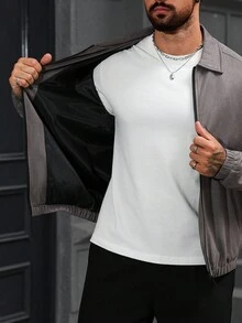 Manfinity Homme 男士休闲宽松麂皮夹克，深灰色，日常穿着，送给男友/老公的礼物，周年纪念礼物，男士拉链夹克，男士休闲夹克，男士麂皮夹克，男士衬衫式夹克，男士飞行员夹克，抓绒夹克 - 深灰色 - 查看 7