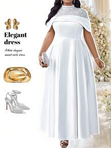 Fleurora 春夏优雅白色复古风工作婚礼招待会情人节新年派对针织深V领水钻荷叶边新款修身连衣裙大码连衣裙正式舞会礼服大码连衣裙、晚礼服、婚礼宾客礼服女士婚礼宾客礼服曲线白色连衣裙优雅婚礼宾客礼服优雅秋季婚礼宾客礼服 - 白色 - 查看 1