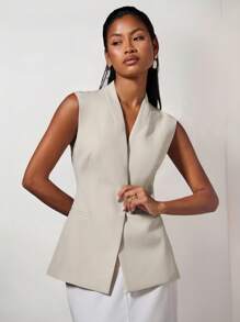 COSMINA Women's Elegant Sleeveless Waist Fitted Vest, Early Autumn,Old Money, Four Seasons, Business Casual Woman,Going Out Tops Women