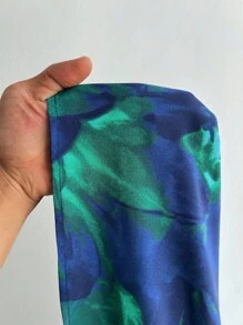 Elenzga 加大码印花性感不对称领口褶饰腰部优雅连衣裙