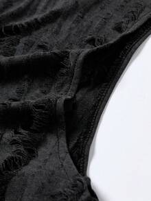 Claim Dot Men's Street-Style Distressed Texture Jacquard Sleeveless Crew Neck Fashion Tank Top - Black - View 5