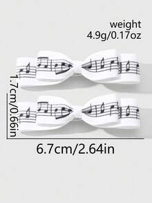 ROMWE Anime 2 pièces Ensemble de barrettes à cheveux minimalistes, élégantes et avec impression de notes de musique en noir et blanc, ruban à double couche. Convient pour les sœurs, les amies, le port quotidien, cadeau de fête.