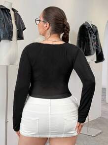 SHEIN EZwear Plus Solid Asymmetrical Hem Crop Tee - Black - View 2