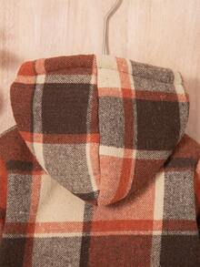 SHEIN Áo khoác trùm đầu lót nhiệt kẻ sọc cho bé gái, thường ngày cho mùa thu/đông Áo khoác mùa đông cho bé trai Áo khoác trùm đầu cho bé trai Áo khoác kẻ sọc cho bé trai Áo khoác lót Sherpa cho trẻ em Áo khoác mùa đông ấm áp cho trẻ em - trái cam - Xem 5