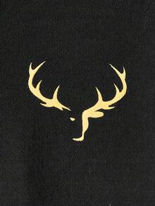 SHEIN 青少年男童鹿角印花长袖保暖休闲卫衣，秋冬季，尺码：卫衣，黑色卫衣，冬季，秋季，黑色上衣，秋季上衣 - 黑色 - 查看 4