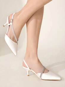 CUCCOO CHICEST 米色系带水钻尖头小猫跟鞋 闭趾优雅时尚婚礼派对高跟鞋 - 米色 - 查看 1