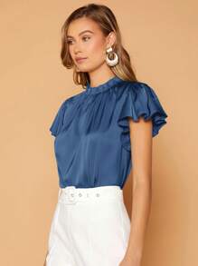 SHEIN Privé Frill Neck Butterfly Sleeve Satin Top