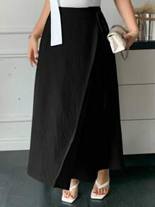Dazy Plus 纯色系带口袋直筒长裙，夏季 - 黑色 - 查看 4