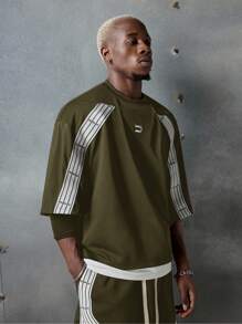 NEON BLANC 男士街头时尚针织长袖丝带刺绣圆领T恤，适合夏季 - 軍綠色 - 查看 2