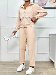 EURMUSE HAI MẢNH ÁO HOODIE HAI CHỈ ÁO THUN VÀ QUẦN LEN CÓ CHI TIẾT ĐÁ LẤP LÁNH - Màu be - Xem 2