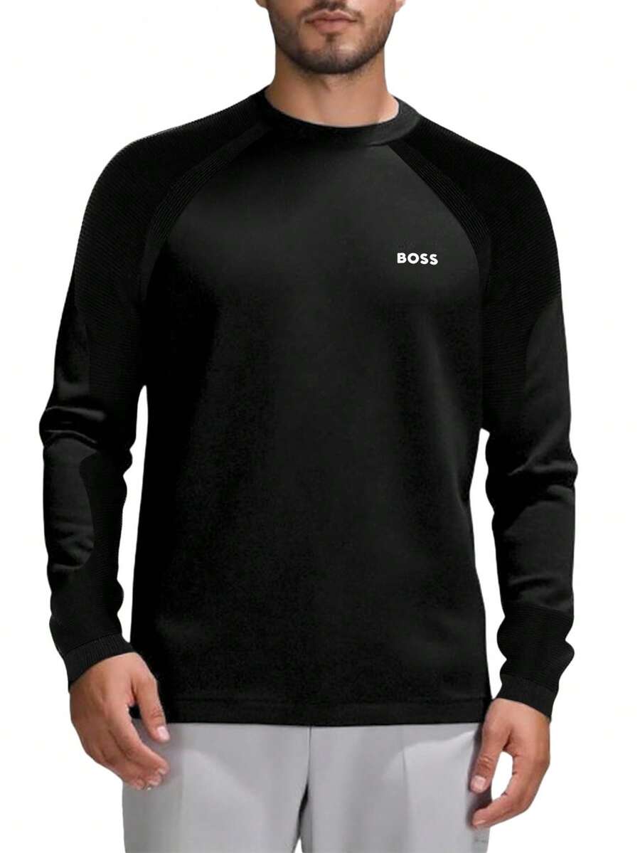 Hugo Boss Men's Round Neck Long Sleeve Casual Versatile T-Shirt - 001 Black - View 1
