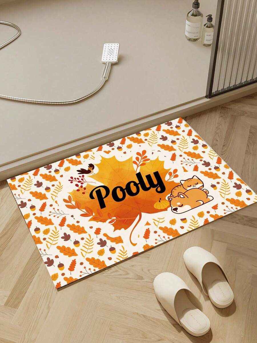 1pc Bathroom Mat With Personalized Text, Water-Absorbent Quick-Dry Bath Mat With Non-Slip Rubber Backing,Modern Home Dorm Apartment Shower Decor,Holiday Designs - Multicolor - View 1