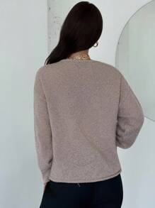 Firerie Women's Elegant Light Beige Cardigan,Autumn Front Contrast Leather Buckles Knitted Sweater,Dropped Shoulder Long Sleeve Brunch Top,Old Money Style - Apricot - View 6
