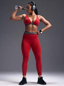 Powerista Quần legging thể thao thường ngày dáng ôm, chạy bộ, tập thể dục cho nữ - Đỏ - Xem 7