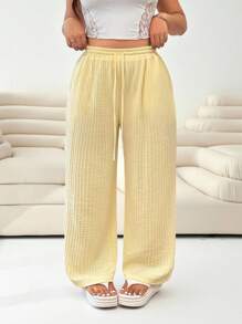 Solflare 浅黄色大码女士休闲长裤，时尚适合夏季 - 芥末黃 - 查看 7