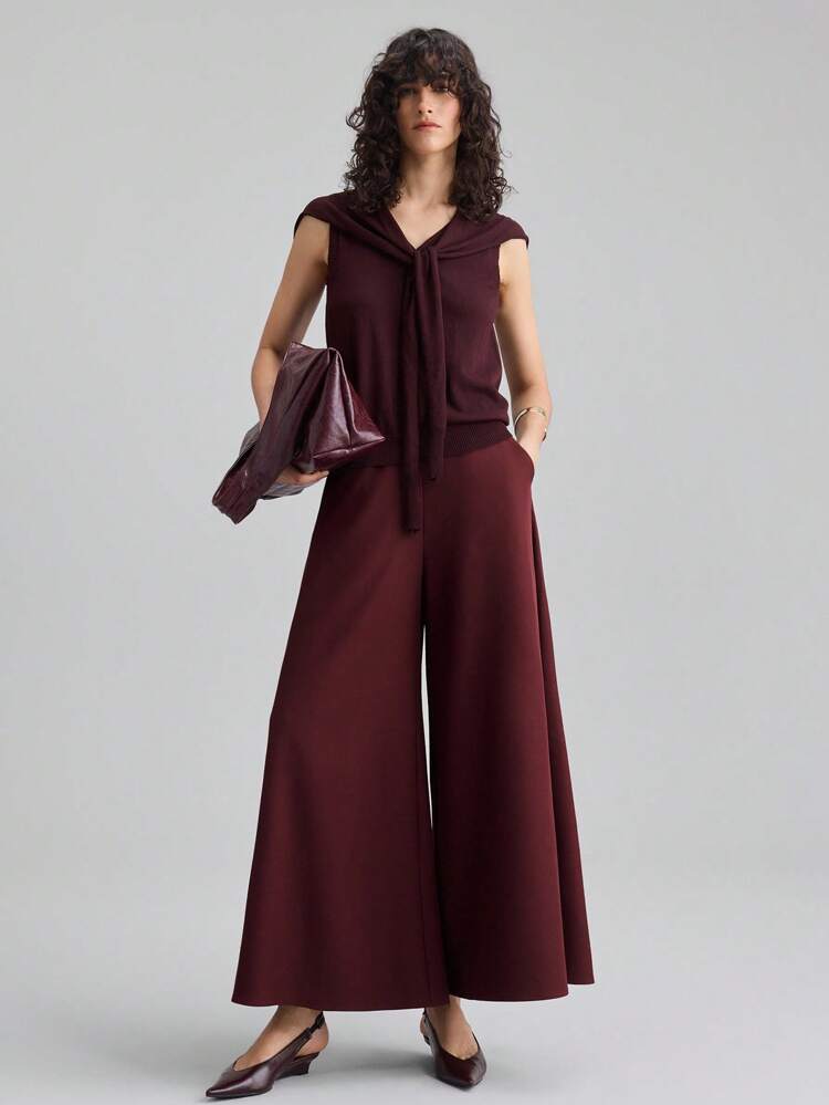 2025 New, Autumn/Winter Apparel, All Season Wear, Back To School Looks, Halloween & Christmas, Teacher Attire, Casual Outings, Women's Business Casual Solid Color Pocket Wide Leg Loose Suit Pants