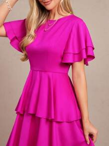 Amorya 女式纯色荷叶边下摆多层连衣裙 - 玫紅色 - 查看 5