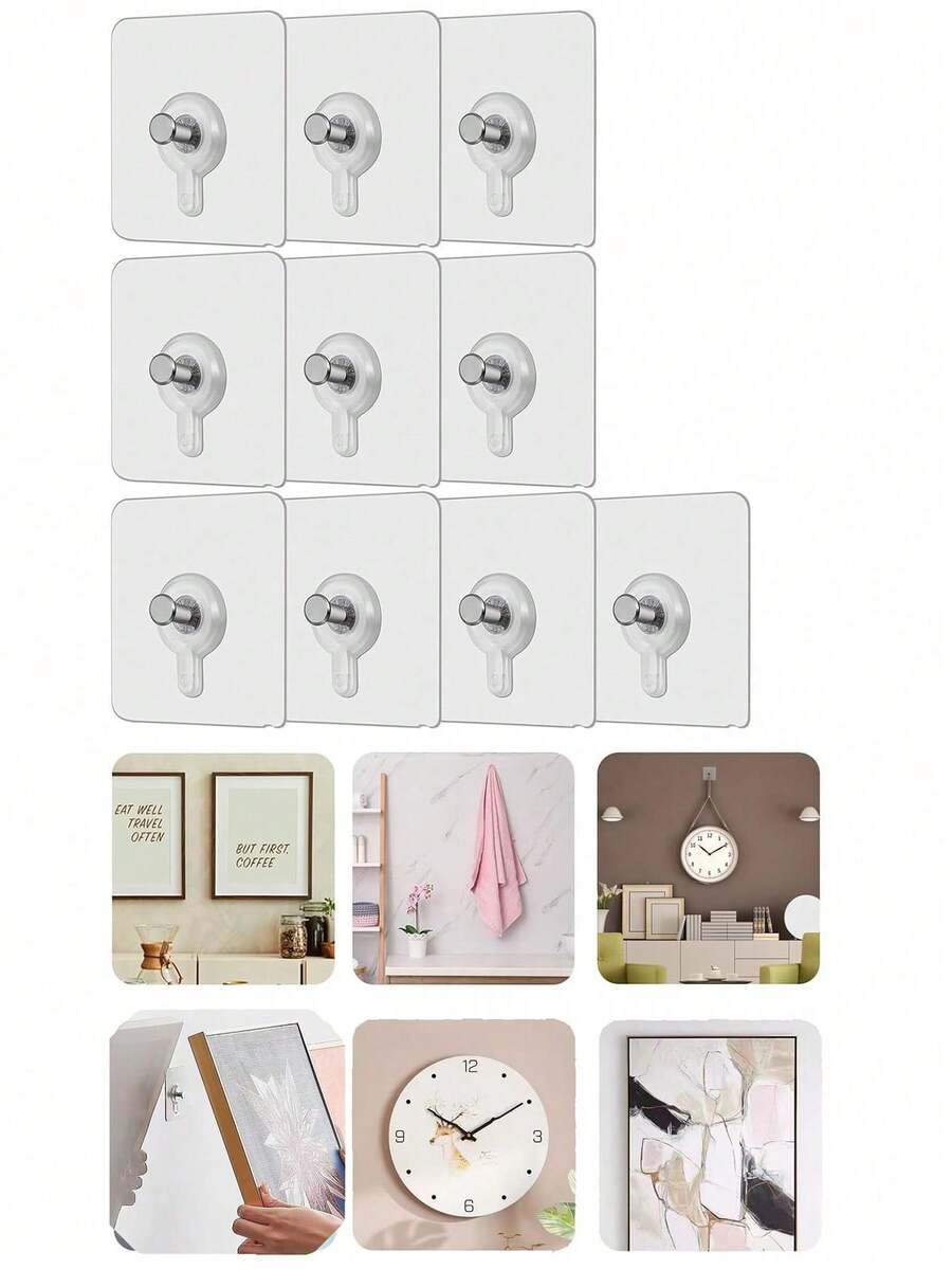 1pc/10/20 Pcs Of Photo Frame Wall Hooks, Transparent And Reusable Adhesive Hooks, Waterproof And Oil Resistant, Bathroom And Kitchen Wall Hooks