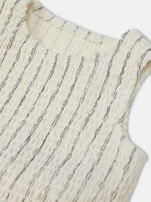 SUMWON 夏季条纹无袖荷叶边背心套装，含松紧腰短裤，休闲装，春季假日海滩装，女童时尚装 - 杏色 - 查看 5