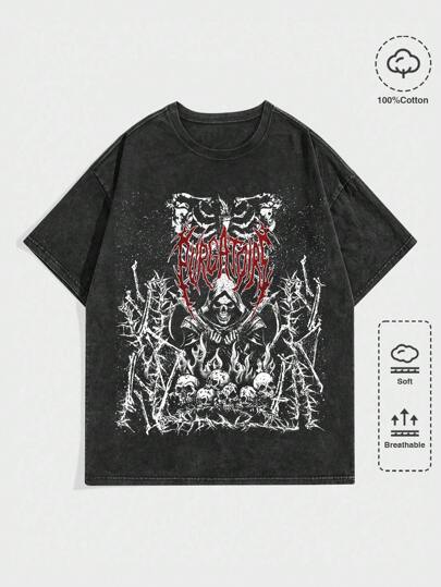 Street Life T-shirt à manches courtes ample et décontracté pour hommes avec imprimé flocon de neige