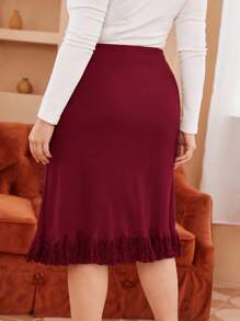 SHEIN Clasi Eleganter Bodycon-Rock für Damen, Große Größen - Bordeaux - Übersicht 2