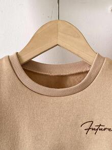 Loomiva 2pcs/Set Young Boy Casual Cute Versatile Large Letter Graphic Knit Sweatshirt Set, Suitable For Birthday Party, Evening Party, Performance, Wedding, Baptism, School Opening Ceremony, Daily Wear, Travel, Sports Autumn Winter Clothes For Girls - Camel - View 8